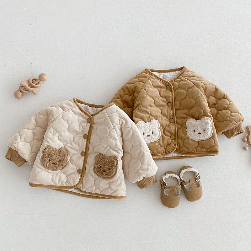 Winter Clothing Baby - 2025年韓国ベビー冬服可愛いクマ柄両面着用アウターウェア男の子女の子秋ジャケットおしゃれ子供用パッド入りトップス服