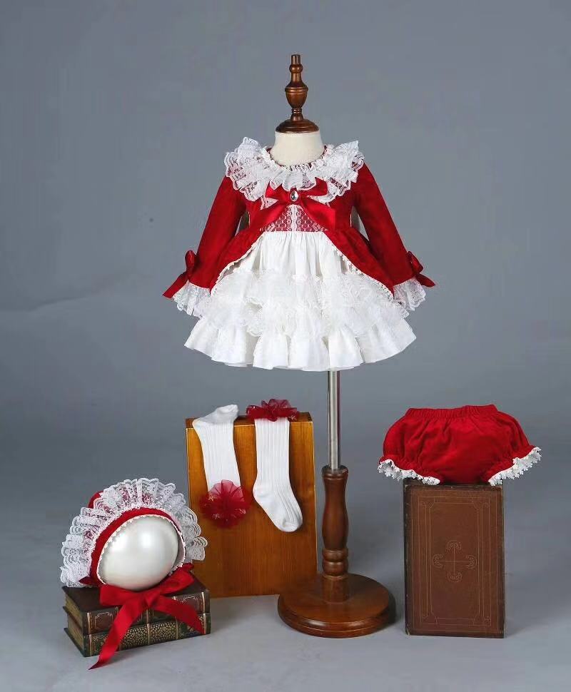 Winter Clothing Baby - 4 個女の赤ちゃん秋冬春レッドベルベットヴィンテージスペインプリンセスドレスロリータクリスマス誕生日ウェディングパーティー C1