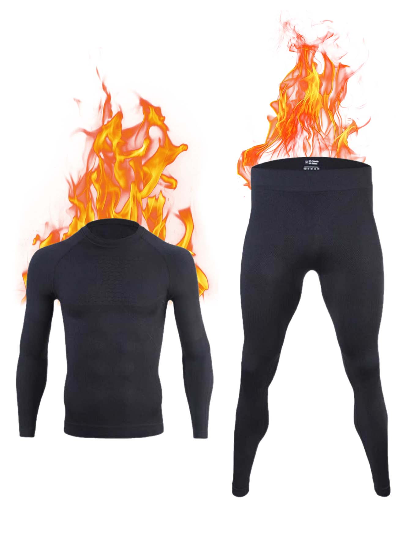 Thermal Base Layer - メンズサーマルアンダーウェアセット、冬用スキーウェア ロングジョンズ ベースレイヤー 暖かいトップス＆ボトムス スキー用 ブラック
