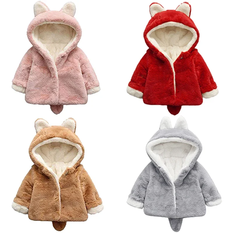 Winter Clothing Baby - かわいい猫の耳が付いたベビージャケット,小さな女の子のためのフード付きコート,暖かい服,冬