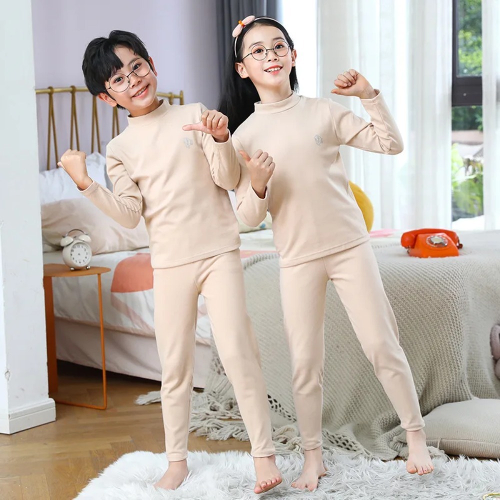 Thermal Base Layer - キッズミッドカラーサーマルアンダーウェアセット - 両面起毛ロングジョンズ、幼児＆キッズホームベースレイヤー