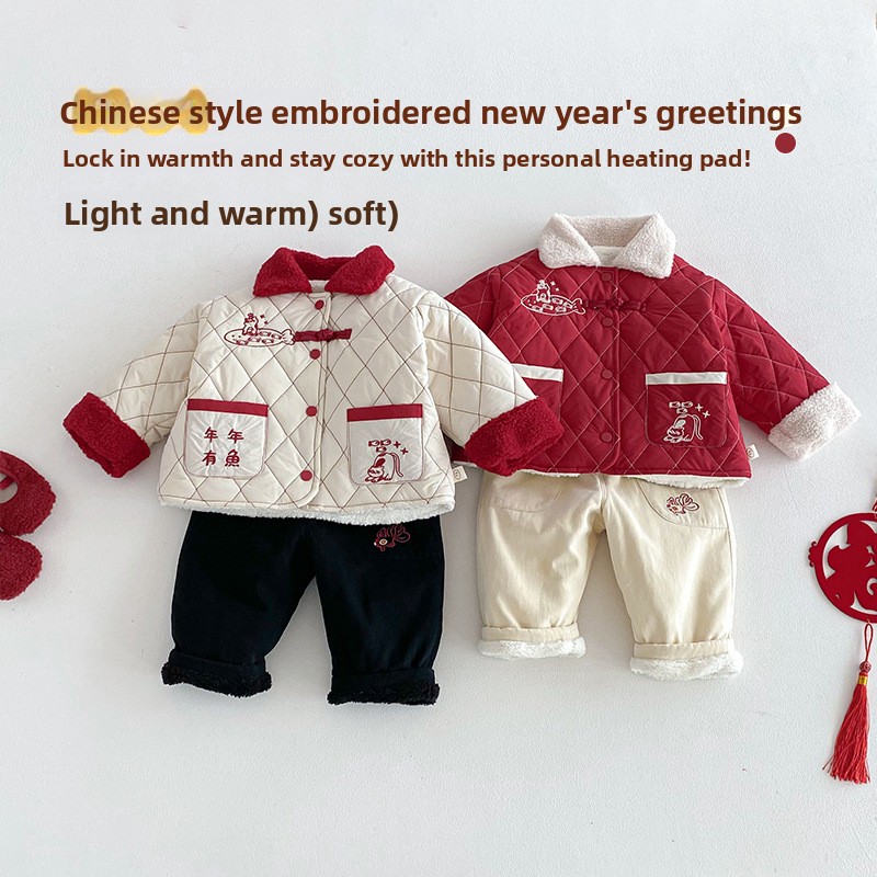 子供用新年服2025年新作冬物男の子刺繍入り漫画風ぬいぐるみ - Winter Clothing Baby のレビューと価格