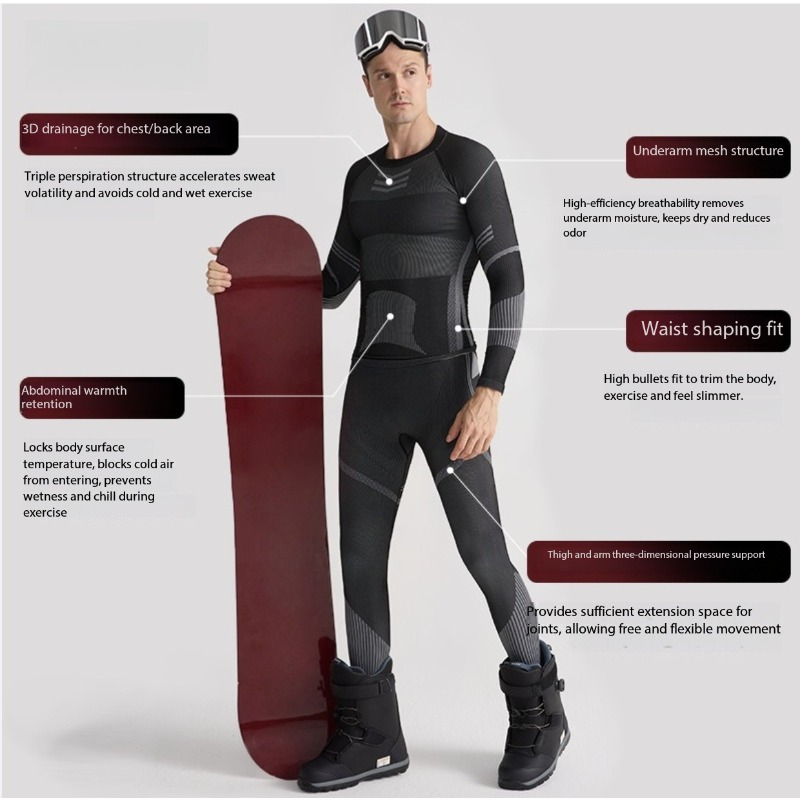 スキーベースレイヤーセット男性女性サーマル速乾性吸湿性圧縮ウ - Thermal Base Layer のレビューと価格