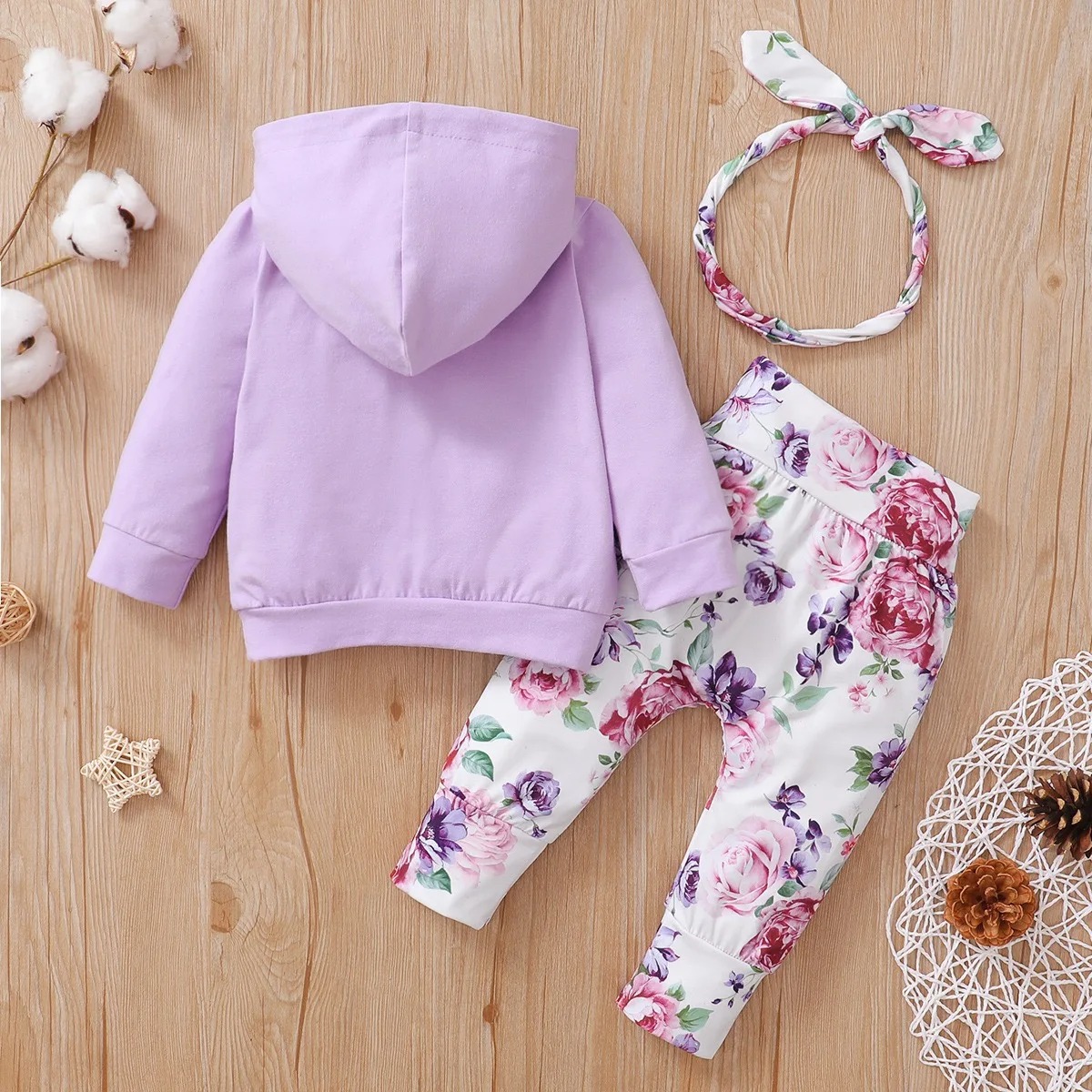 3 個女の赤ちゃん服セットフラワープリント長袖フード付きトッ - Winter Clothing For 1 Year Old Girl のレビューと価格