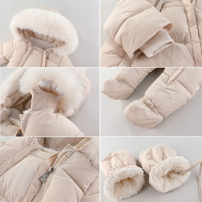 生まれたばかりの赤ちゃんのためのフード付きロンパース,厚いベ - Winter Clothing Baby のレビューと価格